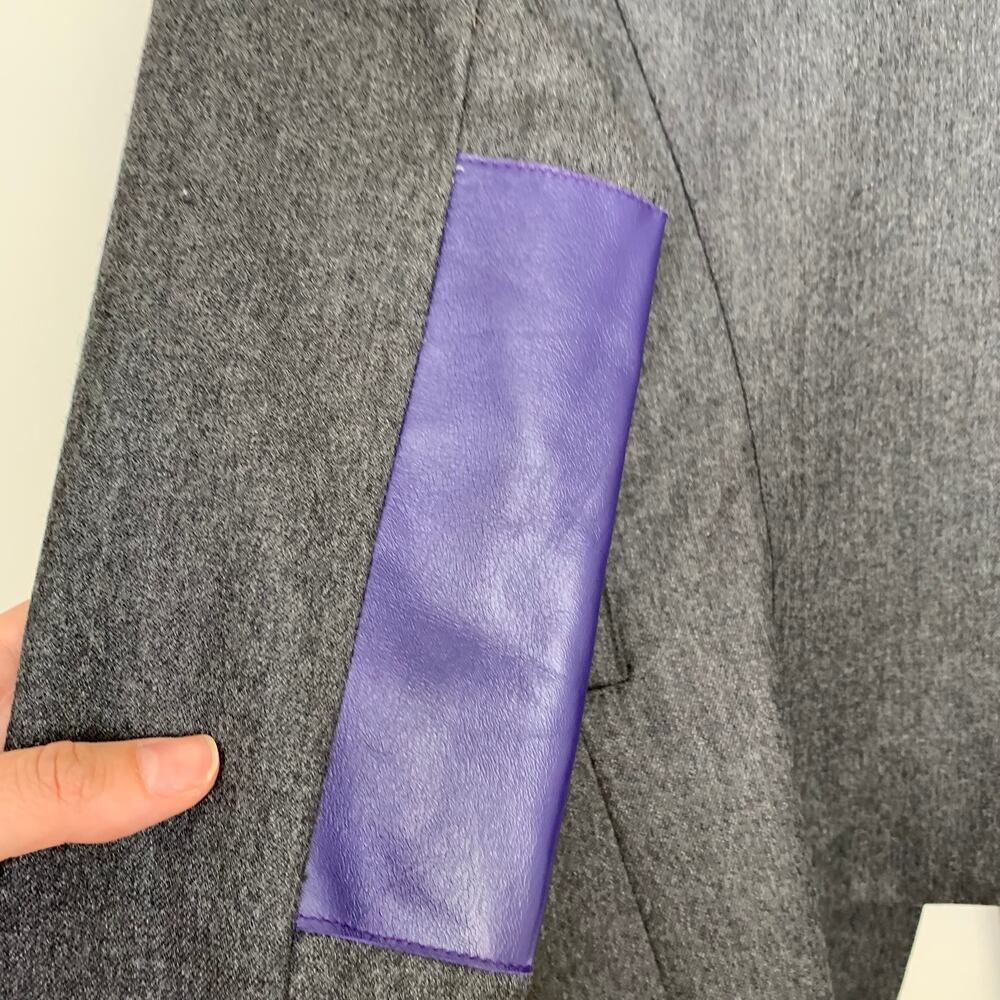 Smythe Tailored Blazer Charcoal Wool Blazer Purple Contrast Panels Womens 2 - Picture 5 of 16